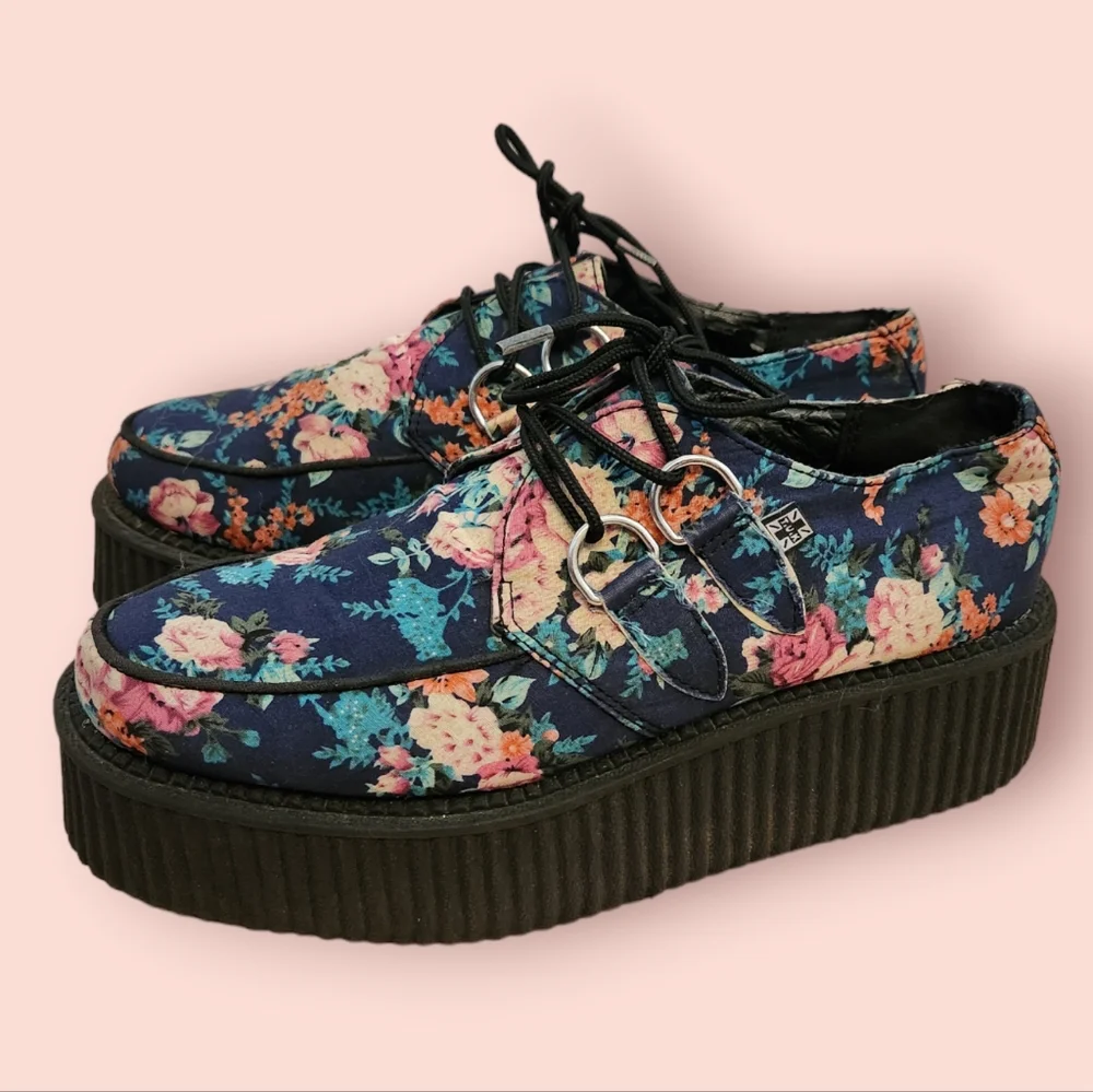 TUK Floral Platform Women's Shoes - Black and Pink - Picture 1 of 4